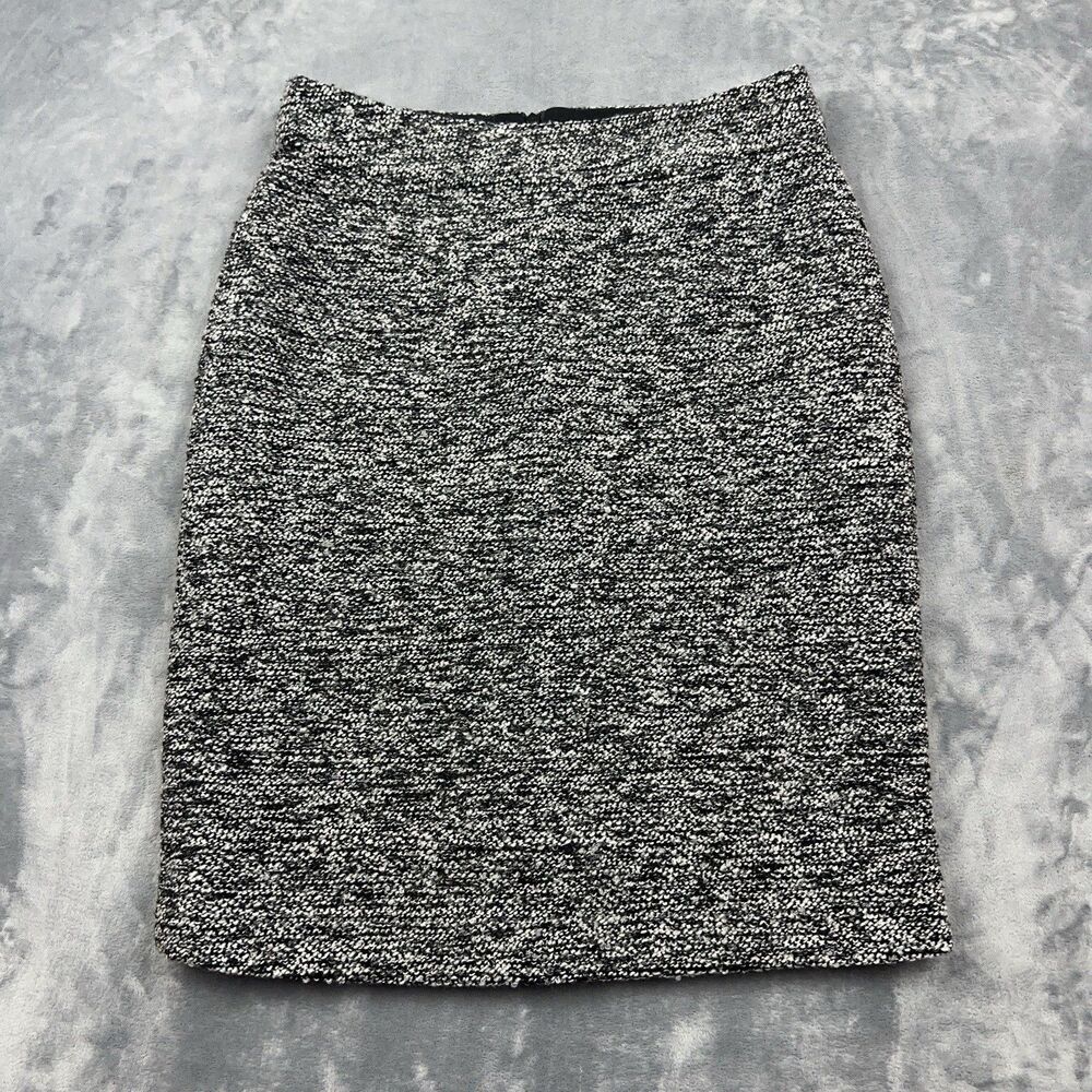 Garnet Hill Skirt Womens Sz 6 Wool Blend Pencil Gray Tweed Back Zip Classic Slit